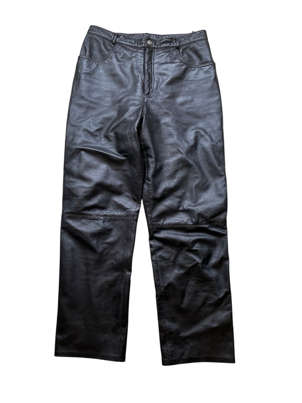 Bianca Nygard Women's Black Real Leather Straight Leg Pants Size Large